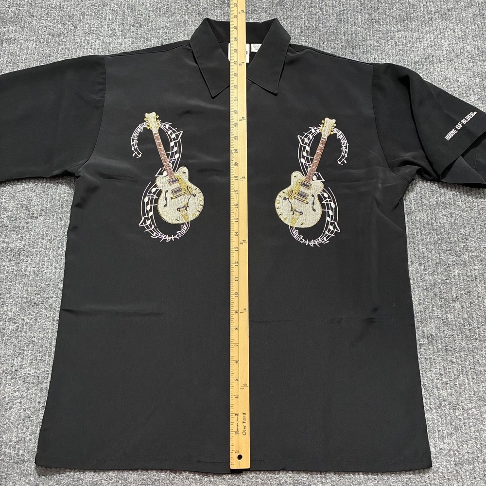 House of Blues Shirt Mens Medium Black Camp Bowling‎ Embroidered Guitars Rock - Picture 4 of 11